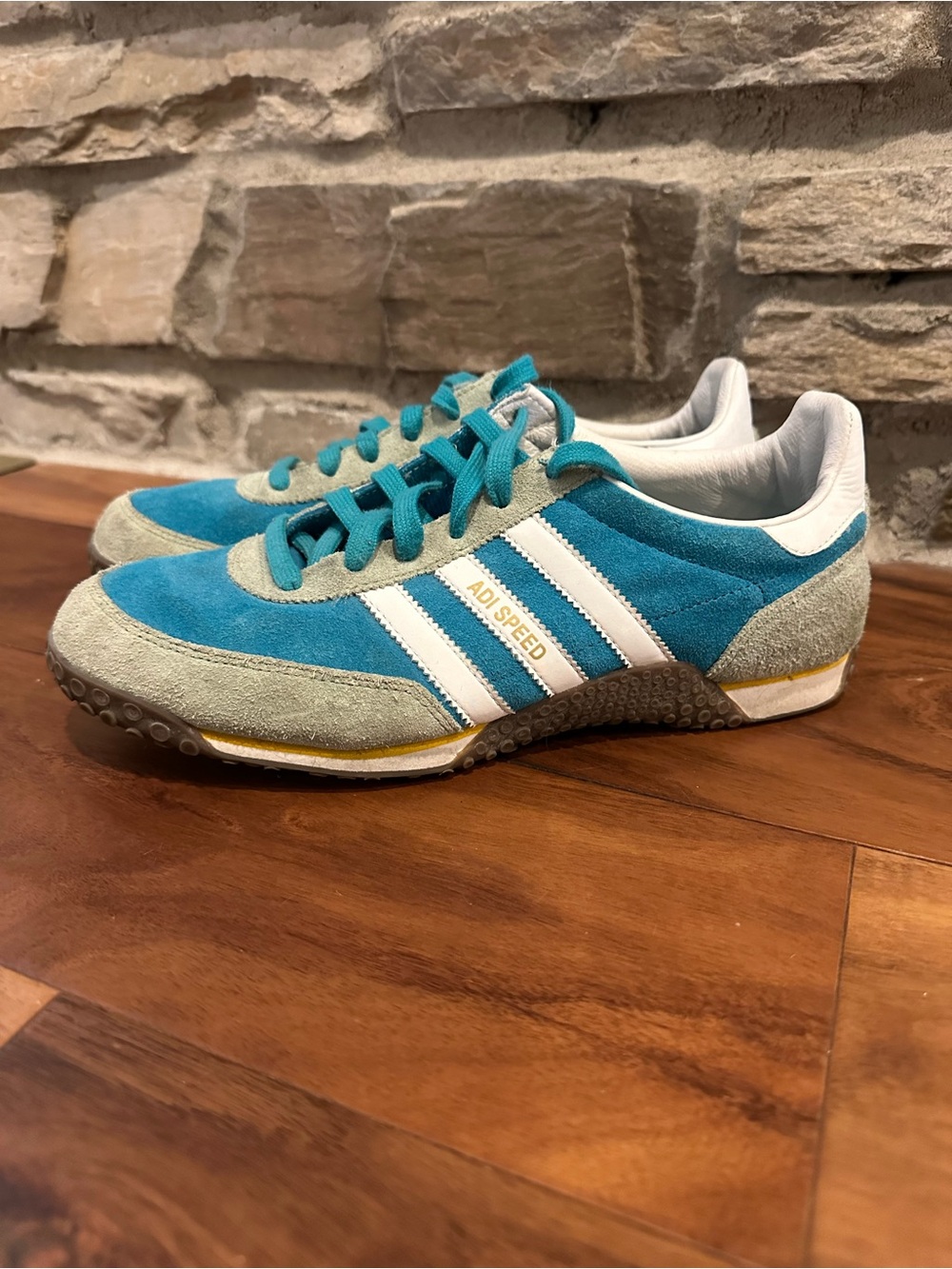 adidas ADISPEED Suede Trainers in Teal, Gray & White
